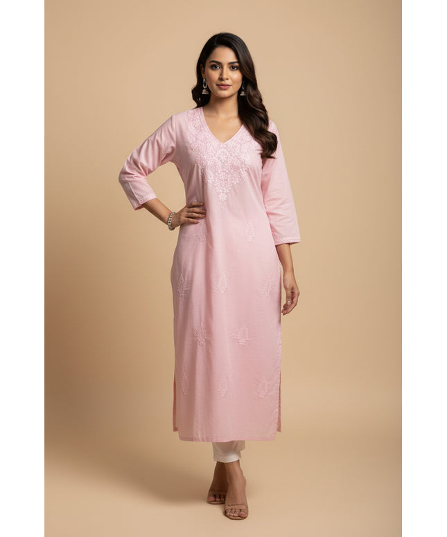 Light pink cotton chikankari kurti with ombré effect