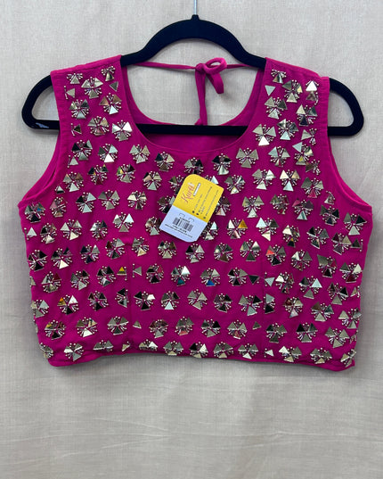 Dark pink blouse with mirror work