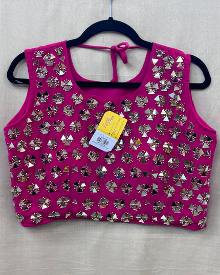 Dark pink blouse with mirror work