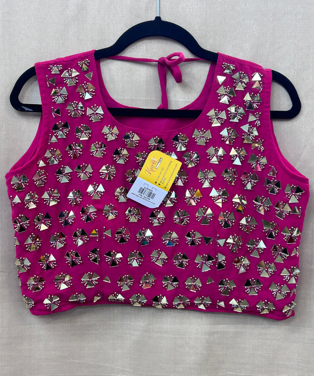 Dark pink blouse with mirror work