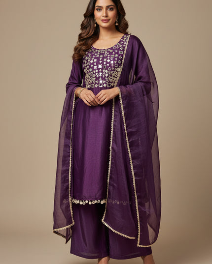 Tissue silk mirror work kurti set