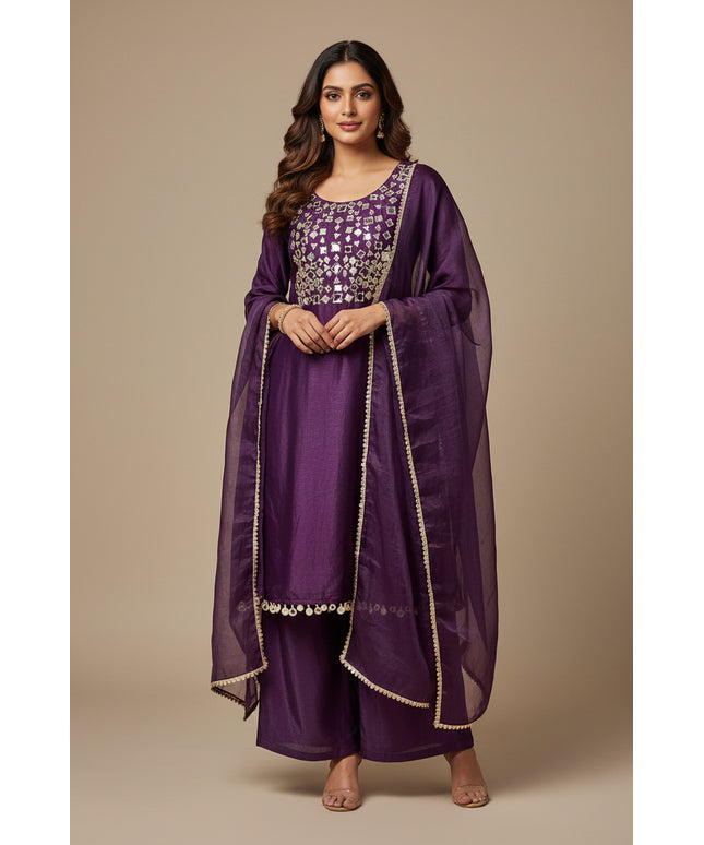 Tissue silk mirror work kurti set