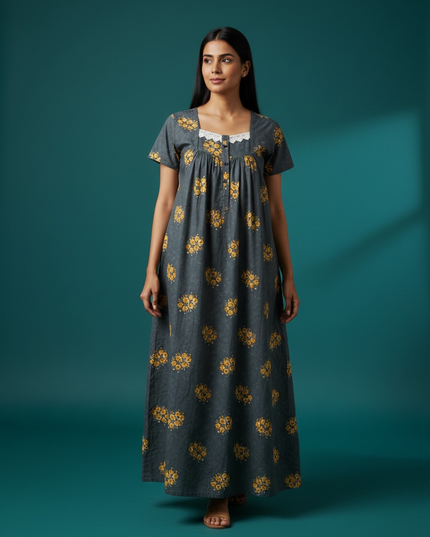 Cotton nighty: with front zipper : feeding gown