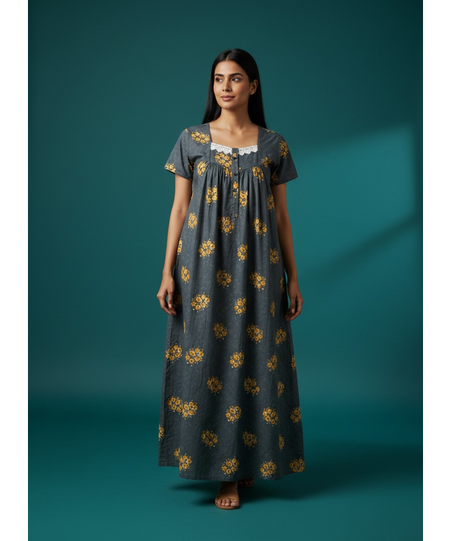 Cotton nighty: with front zipper : feeding gown