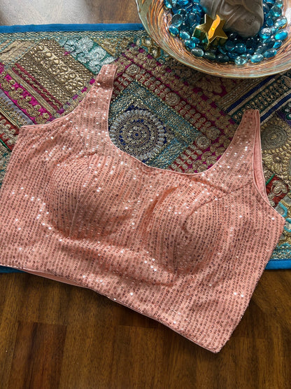 Peach sequin blouse by Kurti Connection USA