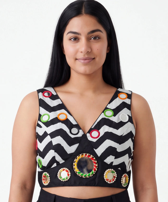 Cotton blouse : black and white : garba