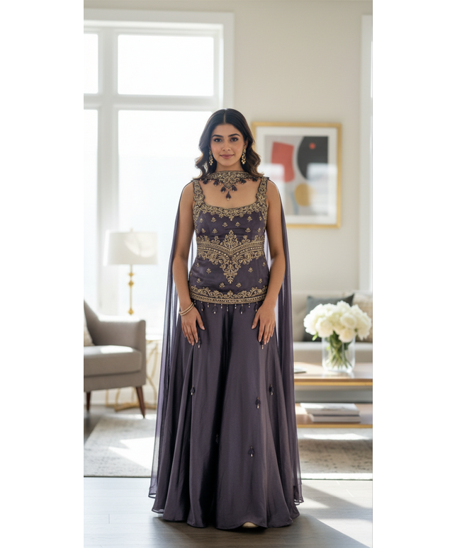 Satin silk sharara set