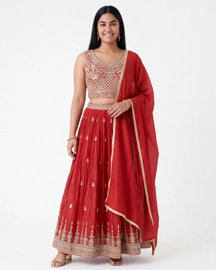 Chinon silk lehenga set