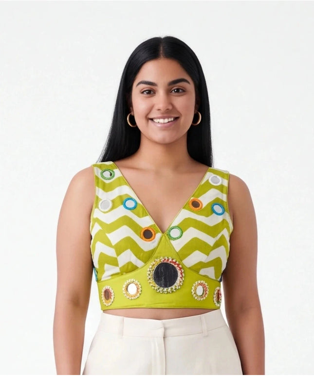 Cotton mirror work blouse : Garba