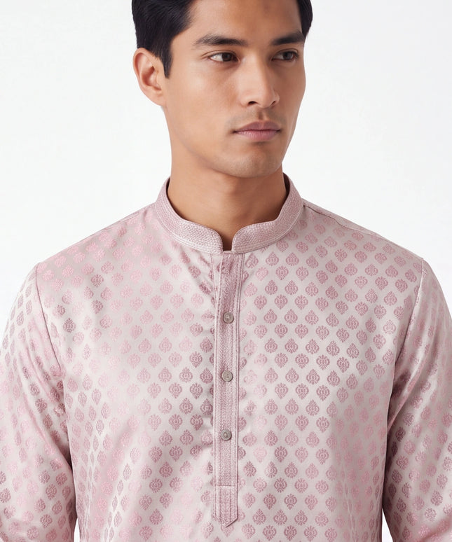 light pink mens kurta with white pant