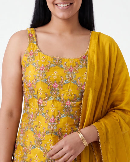 Yellow silk salwar kameez set