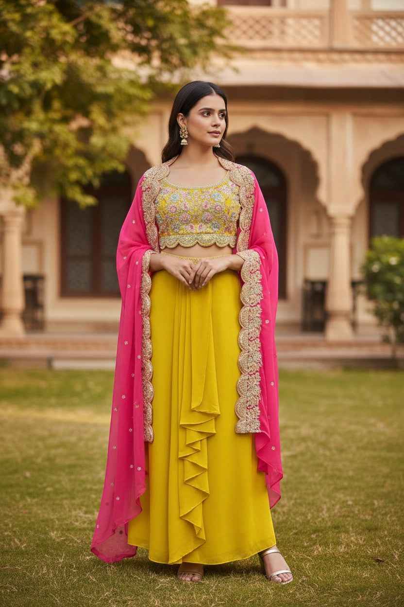 Lehenga Saree : fusion lehenga with cape