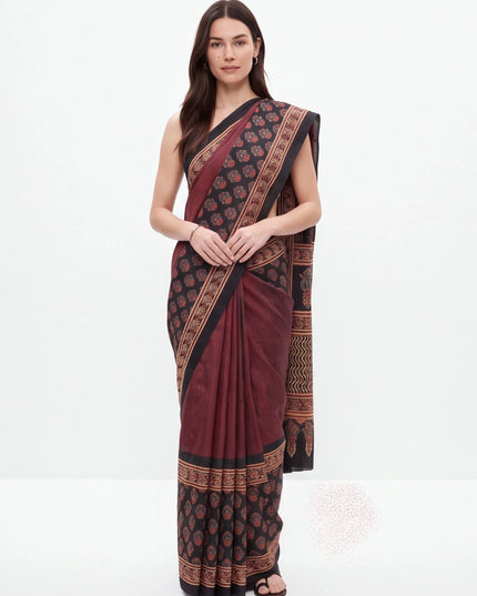 Ajrakh print saree with blouse piece (unstitched)