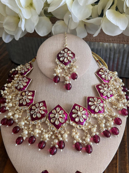 Kundan Necklace Set Gold Plated | Indian Bridal Polki Jewelry | Wedding Necklace Earrings & Maang Tikka | Ethnic Festive Jewelry by Etsy