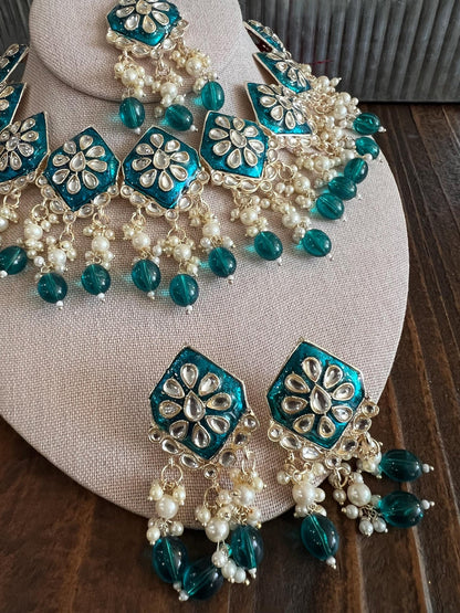 Kundan Necklace Set Gold Plated | Indian Bridal Polki Jewelry | Wedding Necklace Earrings & Maang Tikka | Ethnic Festive Jewelry by Etsy
