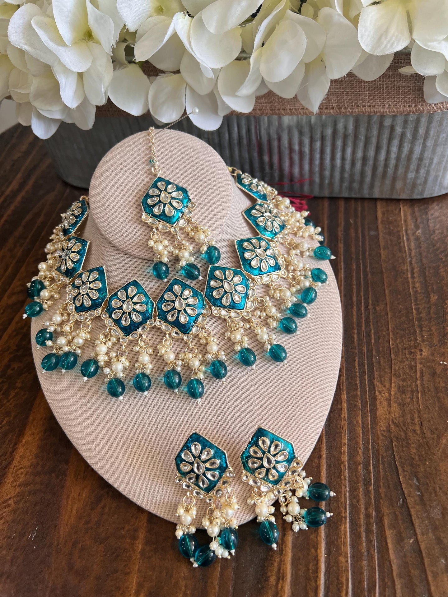Kundan Necklace Set Gold Plated | Indian Bridal Polki Jewelry | Wedding Necklace Earrings & Maang Tikka | Ethnic Festive Jewelry by Etsy