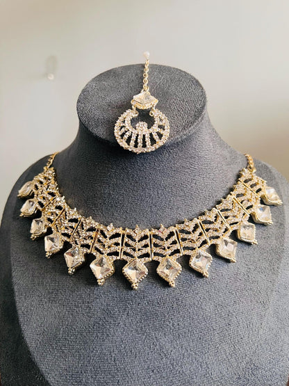 Kundan Necklace Set Gold Plated | Indian Bridal Polki Jewelry | Wedding Necklace Earrings & Maang Tikka | Ethnic Festive Jewelry by Etsy