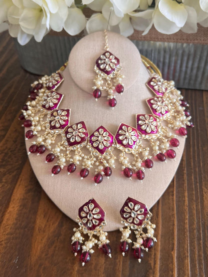 Kundan Necklace Set Gold Plated | Indian Bridal Polki Jewelry | Wedding Necklace Earrings & Maang Tikka | Ethnic Festive Jewelry by Etsy