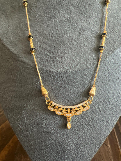 Gold Plated Black Beads Mangalsutra Necklace for Women | Minimal Indian Jewelry | Long Chain Everyday Ethnic Wear by Etsy