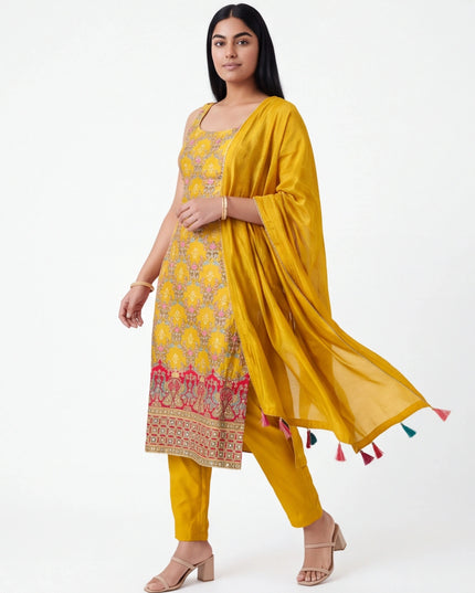 Yellow silk salwar kameez set