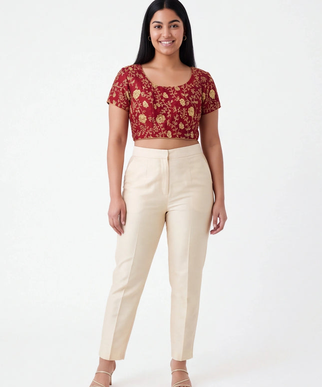 9102 embroidered raw silk blouse | readymade saree blouse