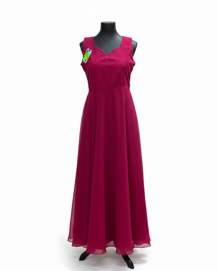 Kurti Connection USA sleeveless magenta chiffon long kurti dress with a sweetheart neckline on a mannequin