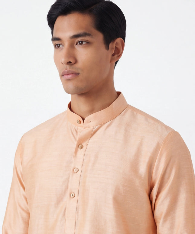 peach mens  kurta with white pant