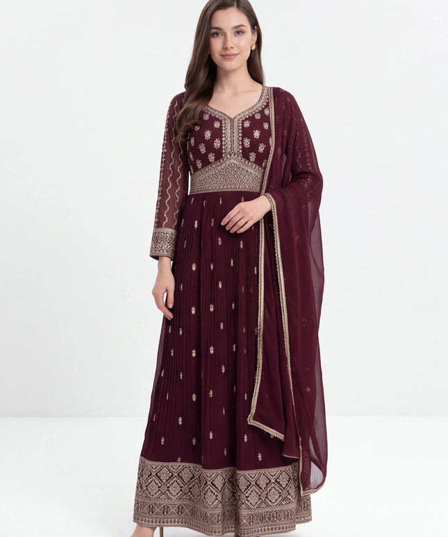 Party wear long gown : wine color