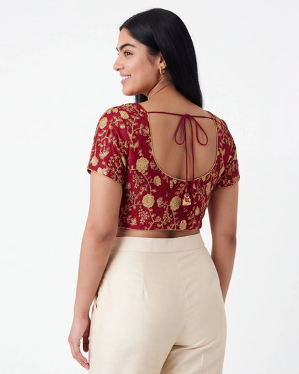 9102 embroidered raw silk blouse | readymade saree blouse