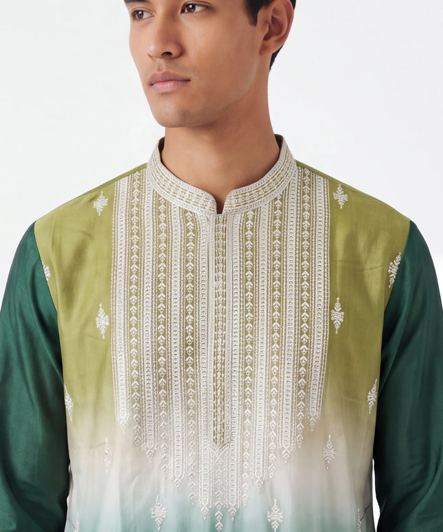 Mehandi green mens kurta with white pant