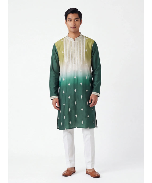 Mehandi green mens kurta with white pant
