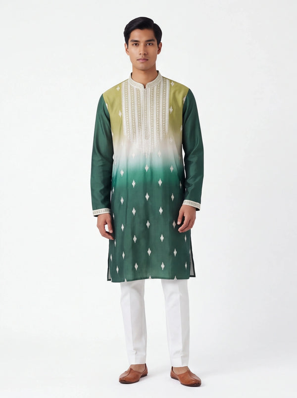 Mehandi green mens kurta with white pant