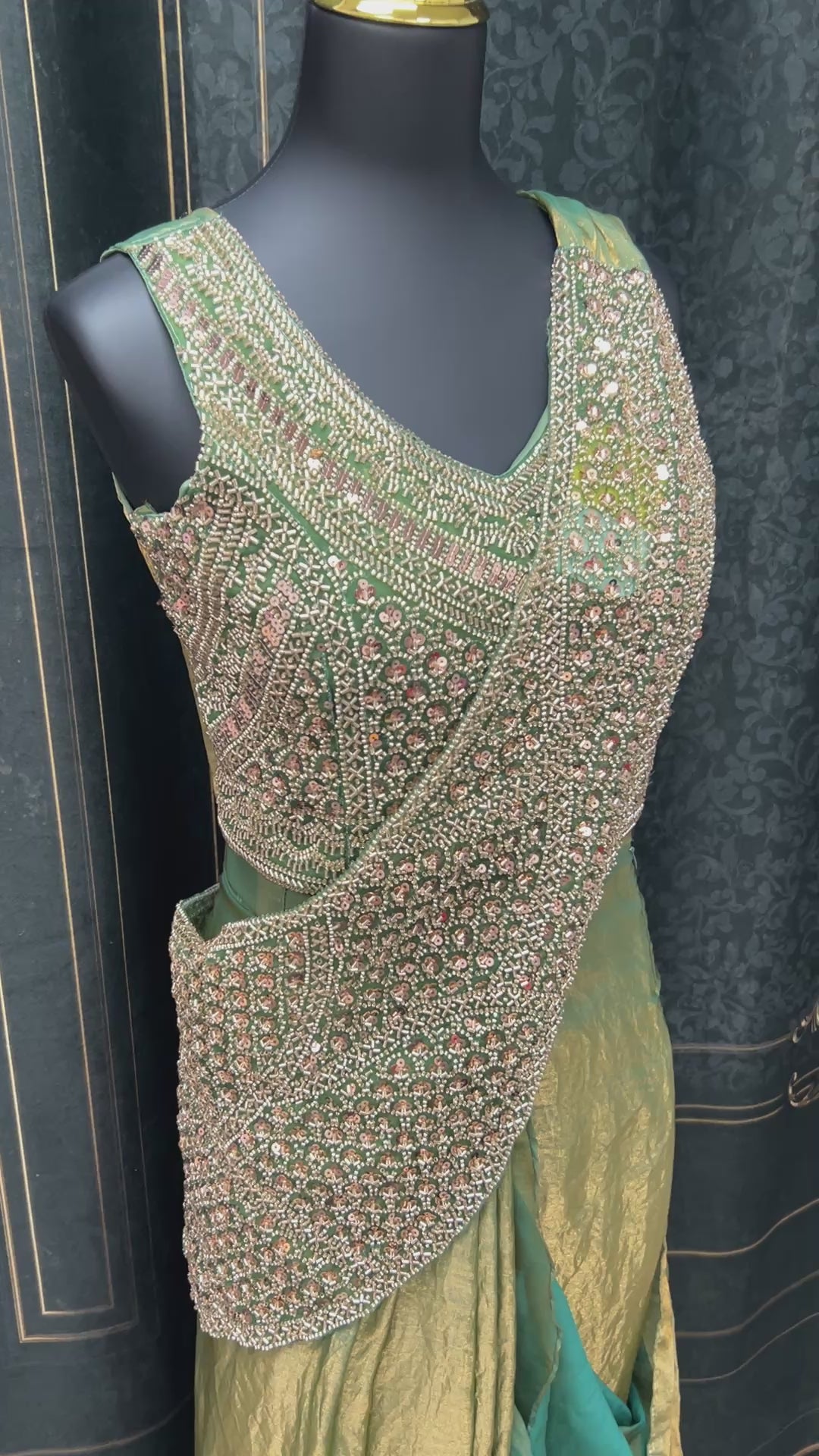 Readymade saree : pre pleated tissue silk saree