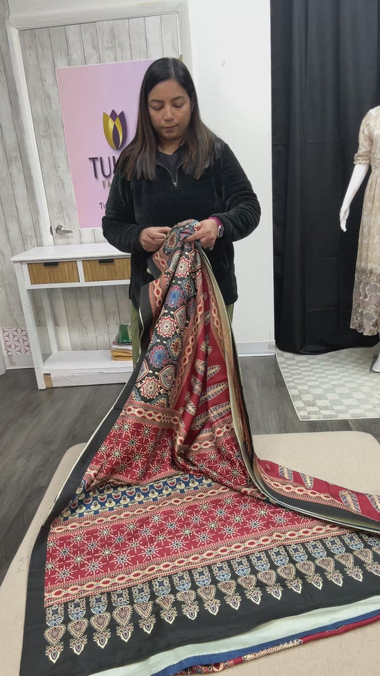 Ajrakh saree on modal silk
