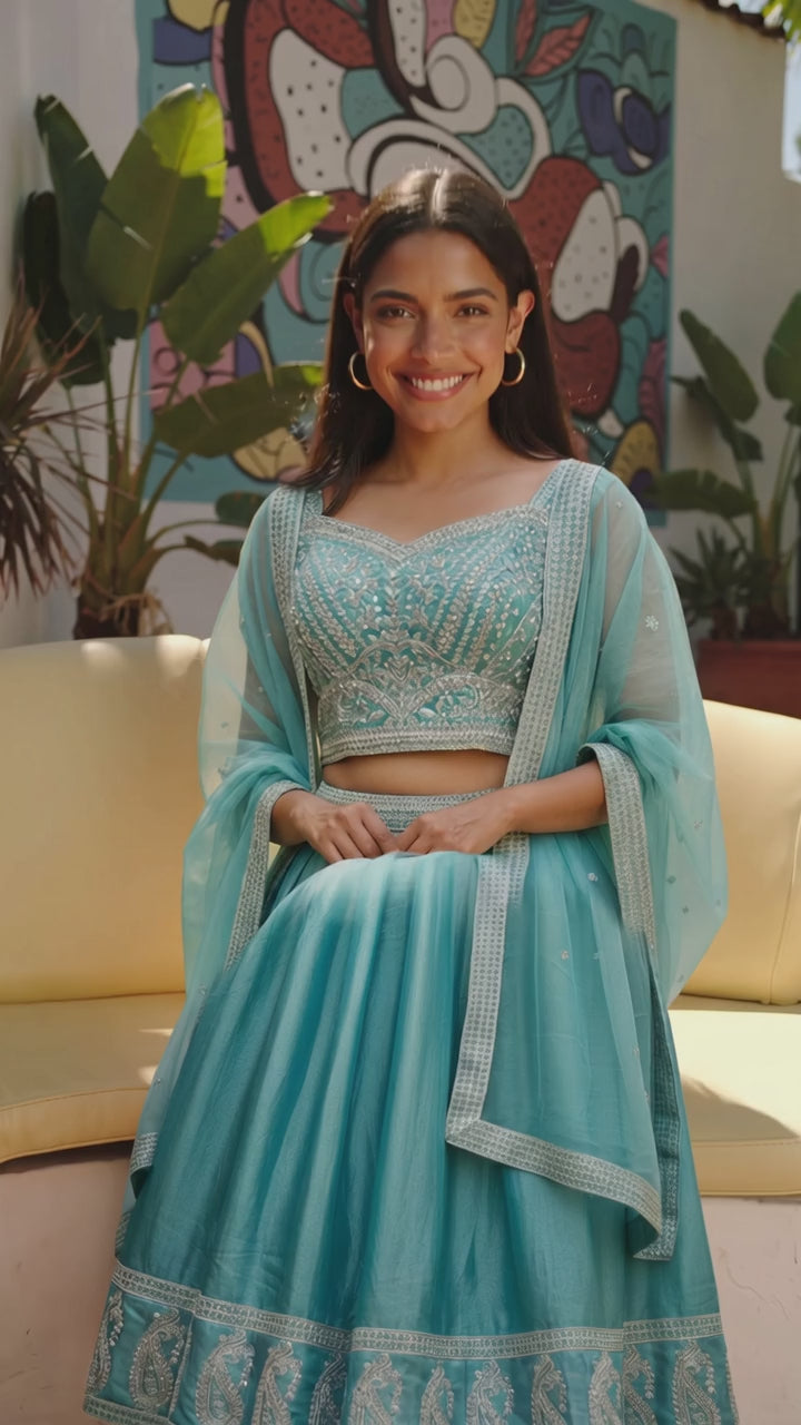 Teal blue : Lehenga Choli set