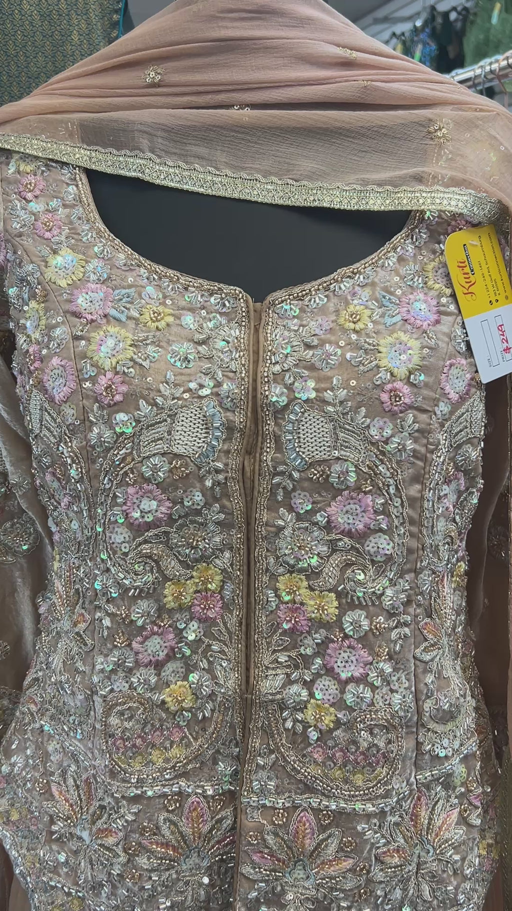 Golden lehenga Choli set with long blouse
