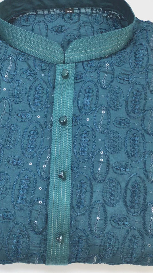 Teal blue kurta set
