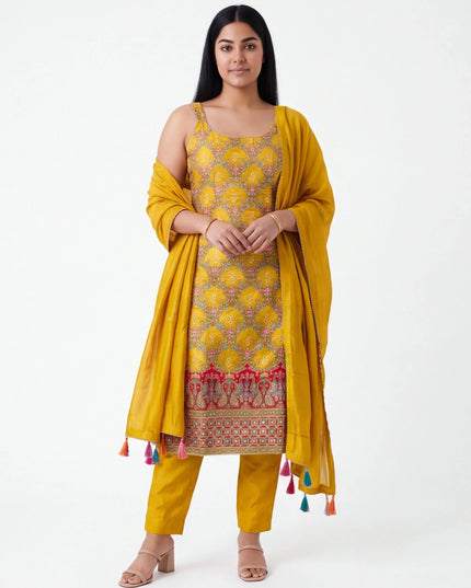 Yellow silk salwar kameez set