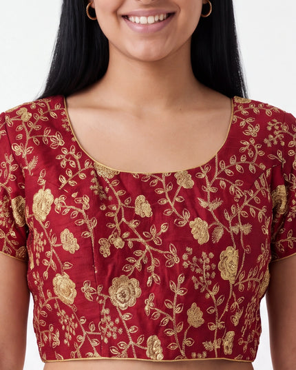 9102 embroidered raw silk blouse | readymade saree blouse