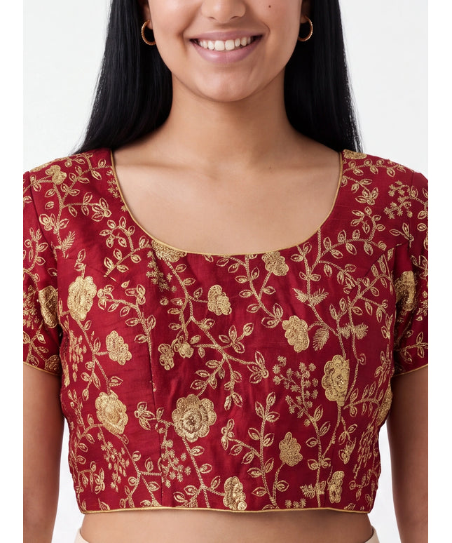 9102 embroidered raw silk blouse | readymade saree blouse