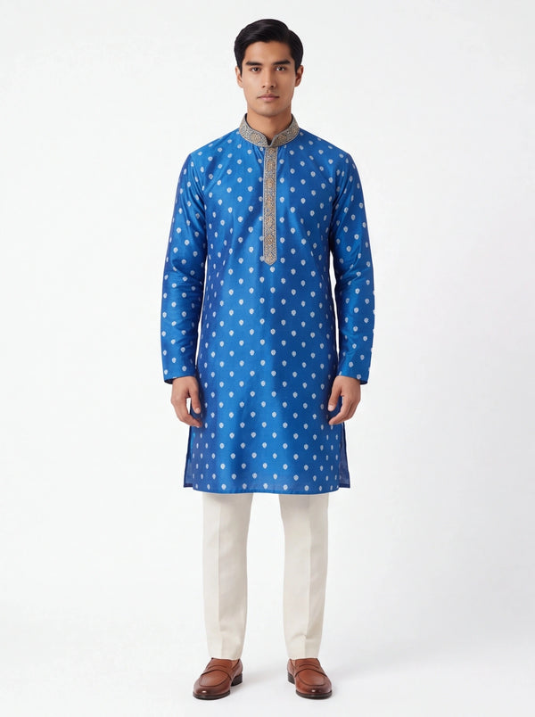 blue silk kurta