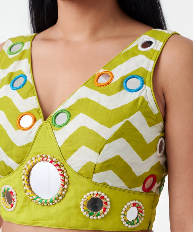 Cotton mirror work blouse : Garba