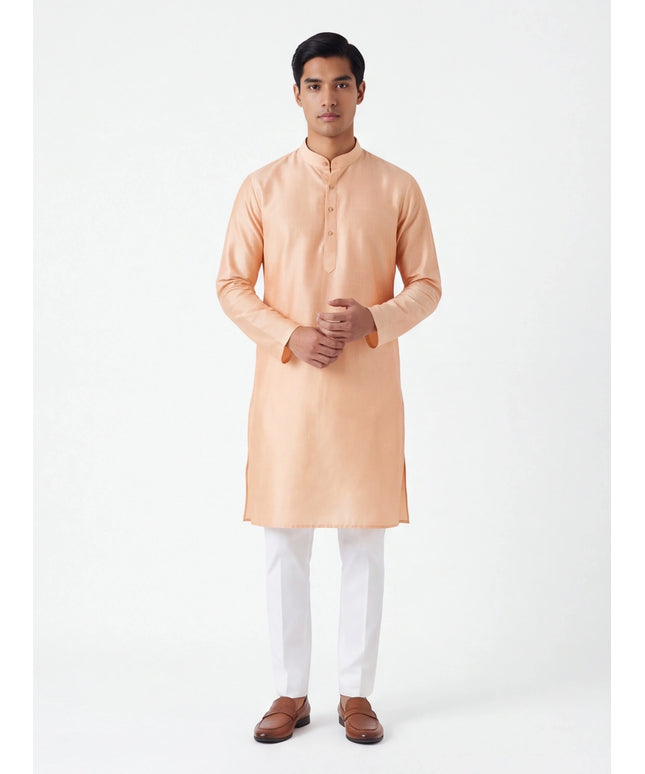 peach mens  kurta with white pant