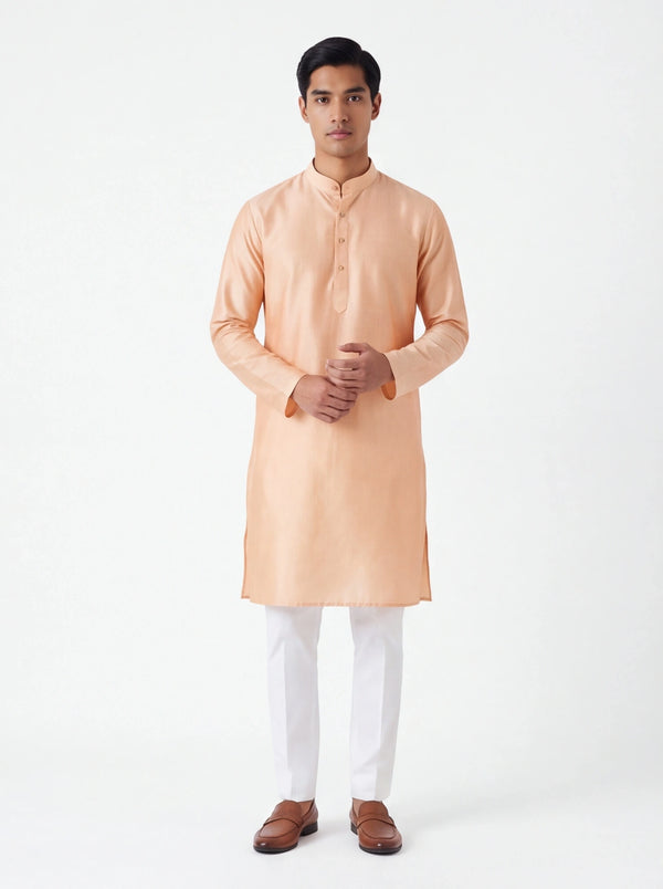 peach mens  kurta with white pant