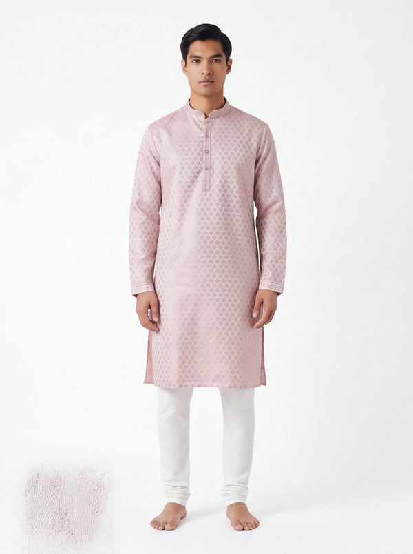 light pink mens kurta with white pant