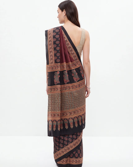 Ajrakh print saree with blouse piece (unstitched)