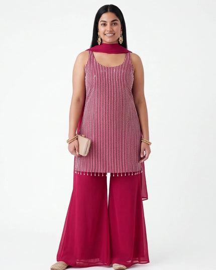Dark pink sharara set
