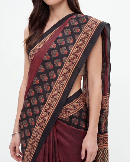 Ajrakh print saree with blouse piece (unstitched)