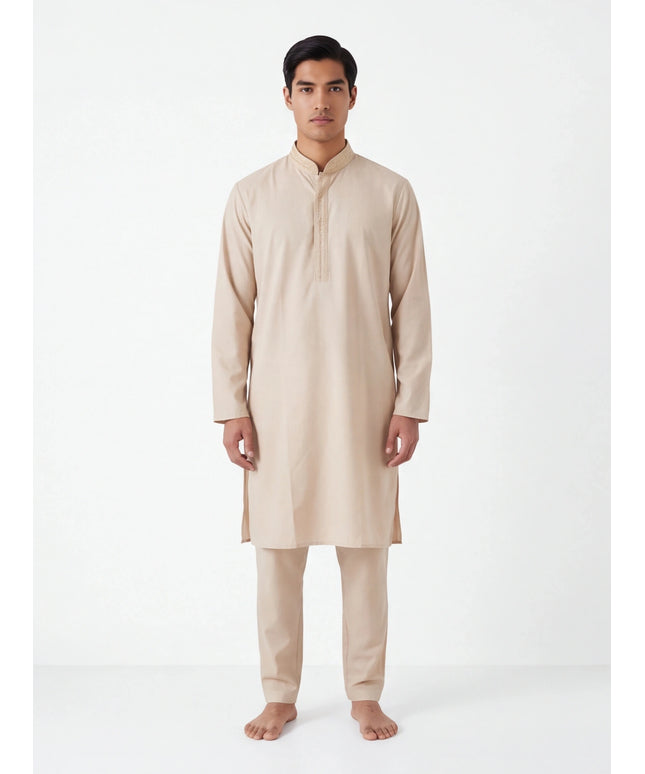 Beige mens kurta with pant
