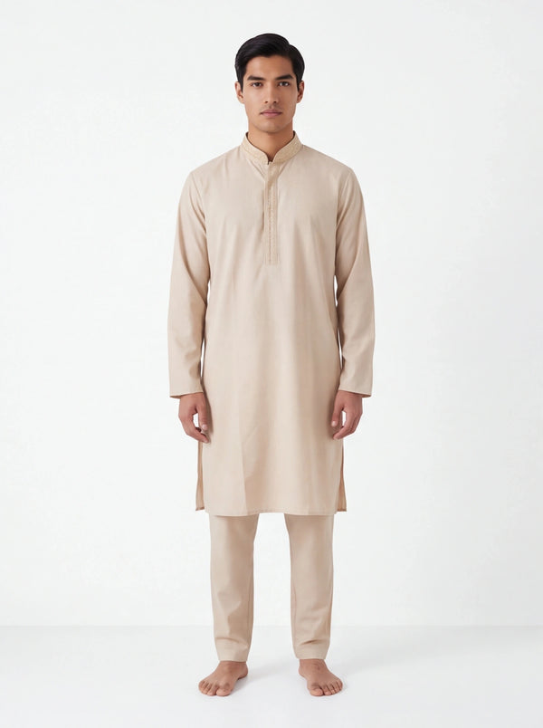 Beige mens kurta with pant